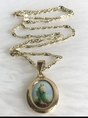 Gold Plated Saint Jude Pendant Necklace - Religious Locket